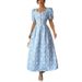 Women's Clothing Daisy Embossed Dress American Style Short Sleeve A-Line Skirt Casual Summer Fashion Thin Material_ecoleips.com