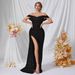 Sequin Mermaid Evening Gown Strapless High-Waist Party Dress with Slit for Women XS-XL Polyester-Spandex Blend 16 Colors_ecoleips.com