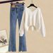 Women's Clothing Knitted Sweater & Jeans Two-Piece Set Plus Size Autumn Knitted Sweater & Ripped Jeans Two-Piece Set – Soft Style Slimming Outfit_ecoleips.com