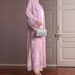 Modest Abaya Dress 2-Piece Set – Sheer Floral Beaded Jacket & Satin Slip Dress, Elegant Layered Outfit For Parties & Evening Wear_ecoleips.com