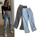 Hot Girl Summer New Fashion Oblique Belt Loose Slim High Waist Wide Leg Straight Jeans Women's Trousers Trend_ecoleips.com