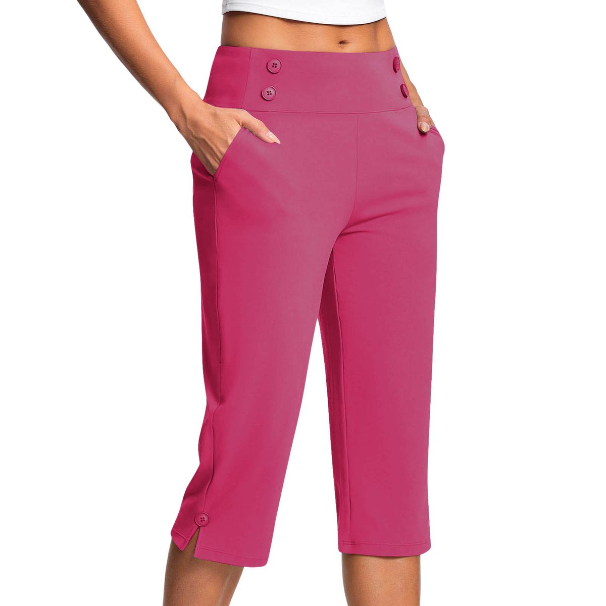 Women's Solid Color Stretch Casual Fitness Pants Capri Length with Pockets Comfortable Yoga Trousers European American Style_ecoleips.com