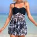 Women's Conservative Mesh Printed Tankini Swimsuit Split Skirt Style Regular Fit Swimwear_ecoleips.com