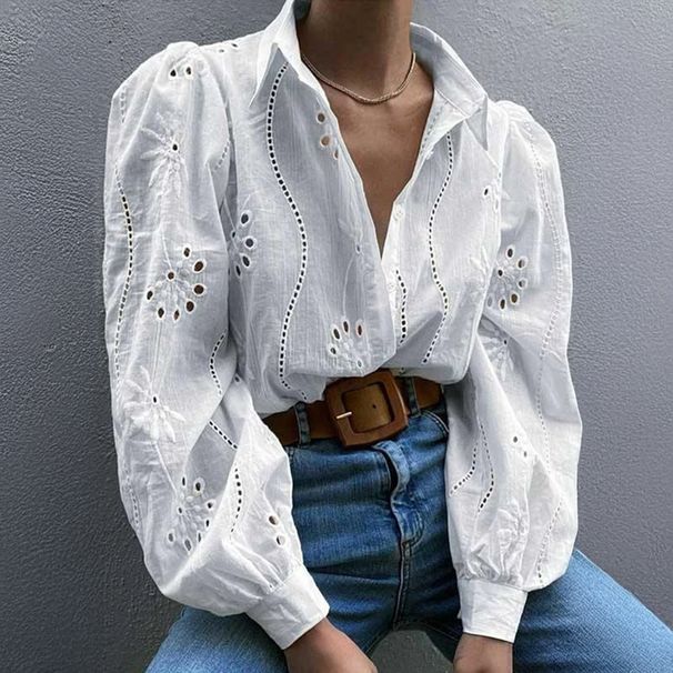 Voya Women's Summer Foreign Trade European And American Casual Loose Fashion Hollow Puff Sleeve Cardigan Top_ecoleips.com
