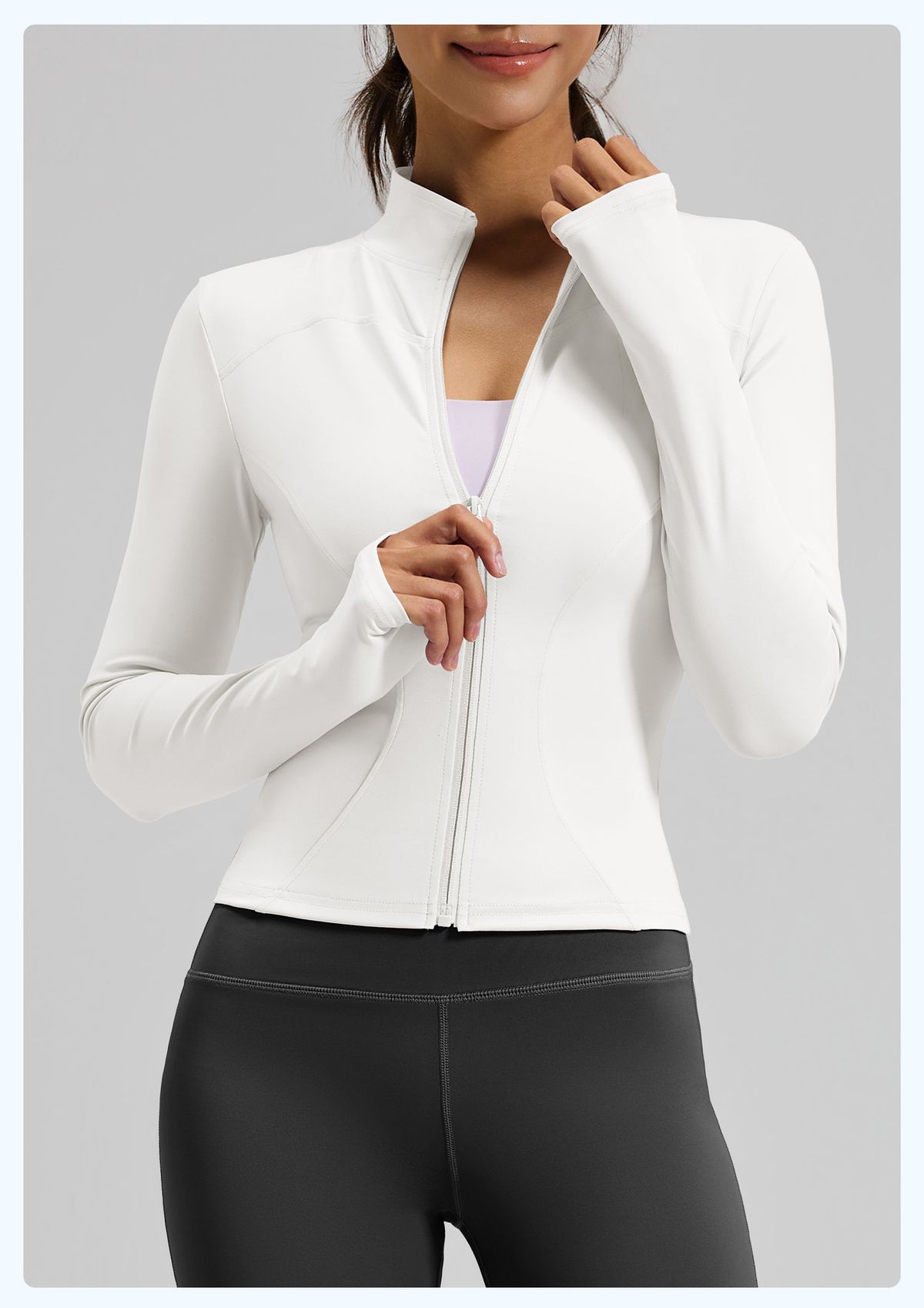 K Solid Color Basic Yoga Suit Jacket, Nude Feeling, Tight Fitting, Breathable Stand Up Collar, Sports And Fitness Top For Women_ecoleips.com