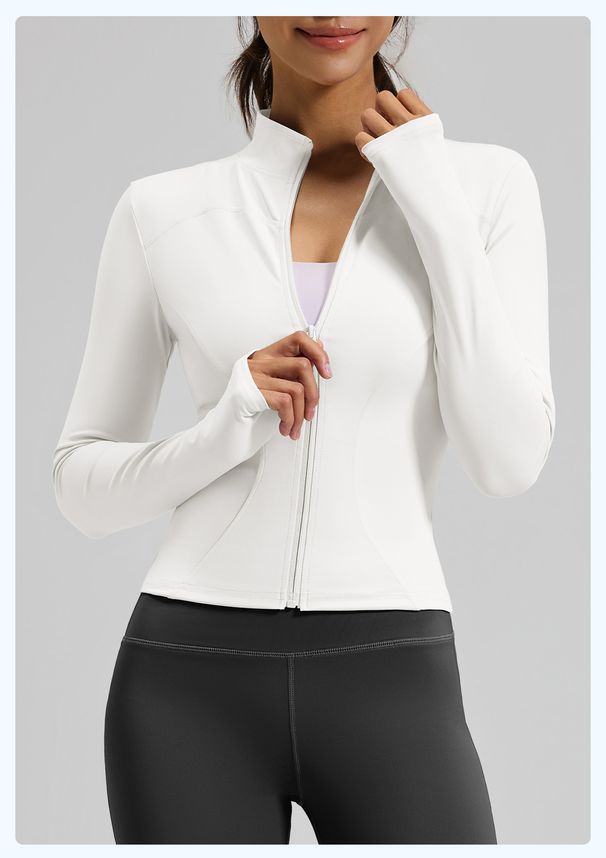 K Solid Color Basic Yoga Suit Jacket, Nude Feeling, Tight Fitting, Breathable Stand Up Collar, Sports And Fitness Top For Women_ecoleips.com