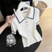 Summer New Women's White Polo Collar Short Sleeve T-Shirt Knitted Top Stylish Unique Beautiful Snow_ecoleips.com