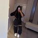 Women's Casual Sportswear Set 26 Years Fashion Zipper Rhinestone Chain Embellishments Two Piece_ecoleips.com