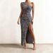 2023 Sexy Strapless Mermaid Floor-Length Sequin Slit Dress European And American Women's Fashion INS_ecoleips.com