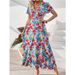 Bohemian Floral Printed V-neck Split Women Dress_ecoleips.com