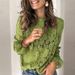 Elegant Lace Long Sleeve Blouse With Bell Sleeves - Breathable Cotton Blend, Loose Fit, Round Neck, Versatile For Casual & Streetwear_ecoleips.com