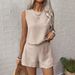 Summer Sleeveless Solid Color Back Hollow Lace Shorts Set Women's Clothing_ecoleips.com