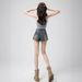 American Retro Denim Shorts Women's Summer New Wear High Waist Tight Elastic A Word Super Short Hot Pants_ecoleips.com