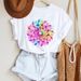 European And American Cross-border Foreign Trade Women's Floral Plant Print Round-neck Short-sleeve T-shirt Top_ecoleips.com