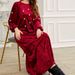 Ba717 Dark Red Velvet Maxi Dress: Floral And Rhinestone Velvet Dress_ecoleips.com