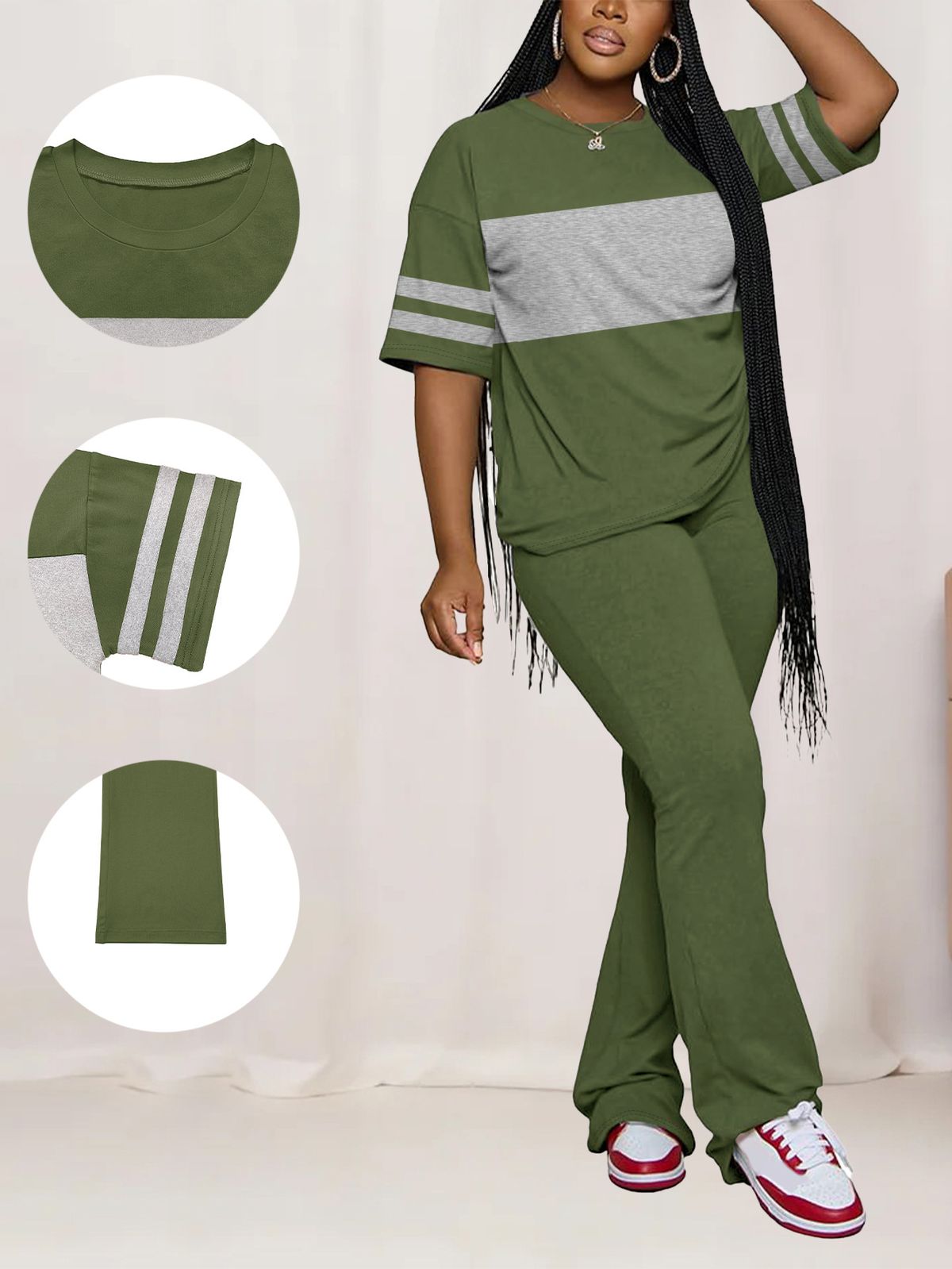Women's Short Sleeve Round Neck Top And Pants Two-Piece Set | Summer Casual Outfit_ecoleips.com