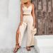 Women's Clothing Jacquard Striped Suspenders Straight Slit Casual Pants Summer Women's Two Piece Trousers Suit_ecoleips.com