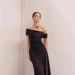 Women's Clothing Splicing Oblique Collar Off Shoulder Hanging Belt Waist Hip Banquet Dress_ecoleips.com