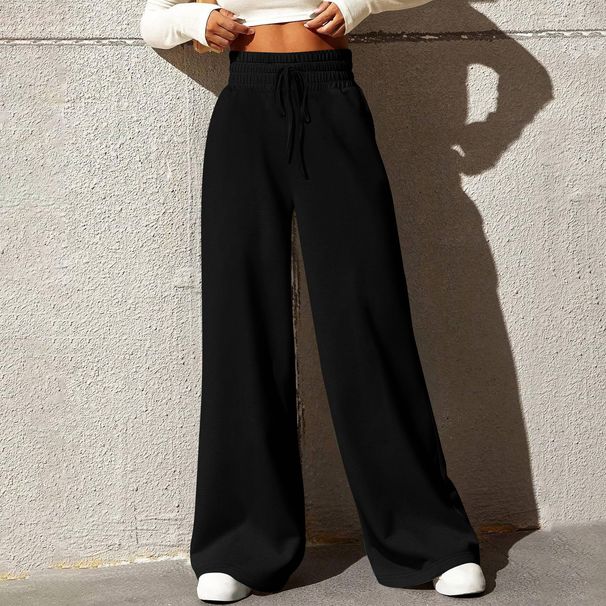 Solid Color High-Waisted Drawstring Women's Fall/Winter 2024 New European And American Style Loose Straight Pants_ecoleips.com