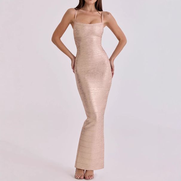 Women's Sexy Plunging Sleeveless Gold Foil Bodycon Maxi Dress – Party Evening Gown 2026_ecoleips.com