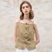 Women's Minimalist Linen Camisole Vest Short Style High-End Feel Front Button Design for Commuting_ecoleips.com