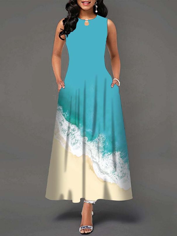 Elegant Summer Boho Long Dress Sleeveless Casual Floral Print Maxi Dress For Women Perfect For Beach Party_ecoleips.com