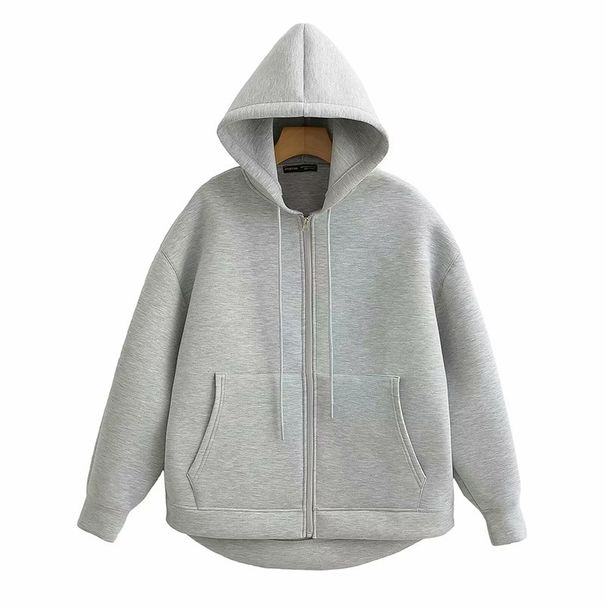 "Retro Zip-Up Fleece Jacket For Women – Winter Streetwear Parka (Black/Light Gray/Dark Gray) – Oversized Fit & Vintage Style"_ecoleips.com