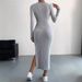 Long Sleeve Crew Neck Split Knitted Long Dress Women_ecoleips.com
