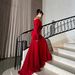 Elegant Red Pleated Evening Gown – Sexy High-Low Hem Party Dress For Women (S-XXL, Polyester)_ecoleips.com
