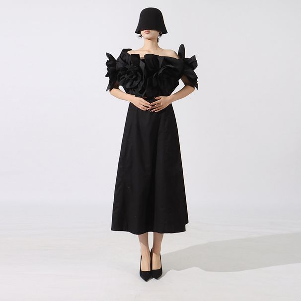 Women's Clothing Spring Style Beach Themed Maxi Dress Women's Off Shoulder Design Three Dimensional Floral Pattern Fitted Waist_ecoleips.com
