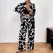 Women's Fashion Printed Two Piece Set Casual Shirt And Wide Leg Pants Spring/Autumn Full Length Polyester Clothing_ecoleips.com
