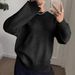 Women's Long Sleeve Knit Sweater - Casual Round Neck Pullover Top, Winter Solid Color Streetwear, Stretchy & Comfortable (Grey, Black, Beige)_ecoleips.com