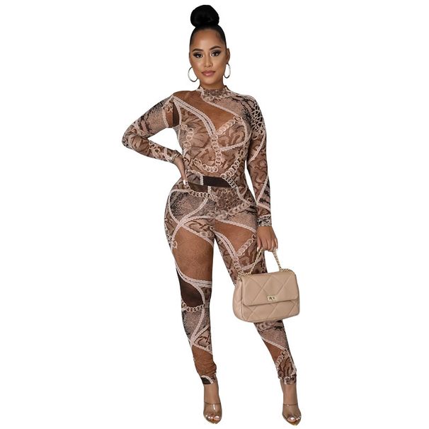 Women's Clothing Plus Size Clothes Chain-Print Plus-Size Women’s Suit Set – Long-Sleeve Slim-Fit Office & Party Outfit_ecoleips.com