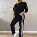 Women's Casual Two Piece Suit V Neck Long Sleeve T-Shirt with Contrast Color Pocket Trousers Autumn Winter Fashion Polyester_ecoleips.com