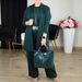 Women's 3-Piece Outfit Set - Long Sleeve Round Neck Top & Comfort Pants (Optional Belt) - Pure Color Casual Suit For Streetwear & Daily Wear_ecoleips.com