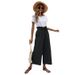Suitable For All Seasons 2025 New Women's Summer Elastic Waist Solid Color Cotton Linen Belt Casual Wide-Leg Cropped Pants For Women_ecoleips.com