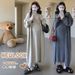 Autumn New Korean Fashion Lace Patchwork V-neck Tank Two-piece Set Maternity Dress_ecoleips.com