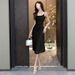 Petite, Alluring, Asymmetrical Satin Strap Dress, Waist-cinching, Slimming, High-end, Light Luxury, Elegant Little Dress_ecoleips.com