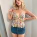 Women's Sweet Fresh Flower Print V Neck Sleeveless Suspenders Slim Fit Playful Wood Ear Edge Top New Style_ecoleips.com