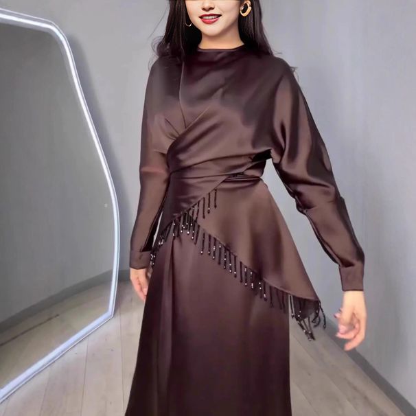 Women's Winter Long Sleeved Pleated Simple Elegant Fashion Two Piece Set_ecoleips.com