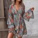 2024 European American Cross-border Autumn And Winter New Fashion Elegant Women's Paisley Print V-neck Bell-sleeve Dress_ecoleips.com