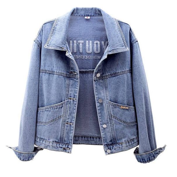 K Embroidered Denim Jacket For Women; New Style; Light-colored Denim Short Jacket For Women; Loose And Slimming; Versatile_ecoleips.com
