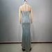 Women's Clothing Sequins Fashion Three Dimensional Feather Beading Diamond Hip Wrapped Blue Slim Sleeveless Evening Dress_ecoleips.com