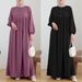 Women's Clothing Muslim Women's New Solid Color Robe Loose Dress Fashion Casual Lantern Sleeve Long Skirt_ecoleips.com