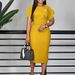 Women's Clothing Elegant Wrap Dress – Short Sleeve Round Neck OL Office Dress With Brooch Detail_ecoleips.com