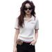 Women's Korean-Style Knit Top – Contrast Stripe Collar, Slim Fit, Stretchy Acrylic Fabric (S-2XL, Ivory White)_ecoleips.com