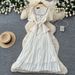 Women's French Style Lace Trimmed Dress Short Sleeved Summer Square Neck Slim Waist Pleated Long Skirt Elegant Sophisticated_ecoleips.com