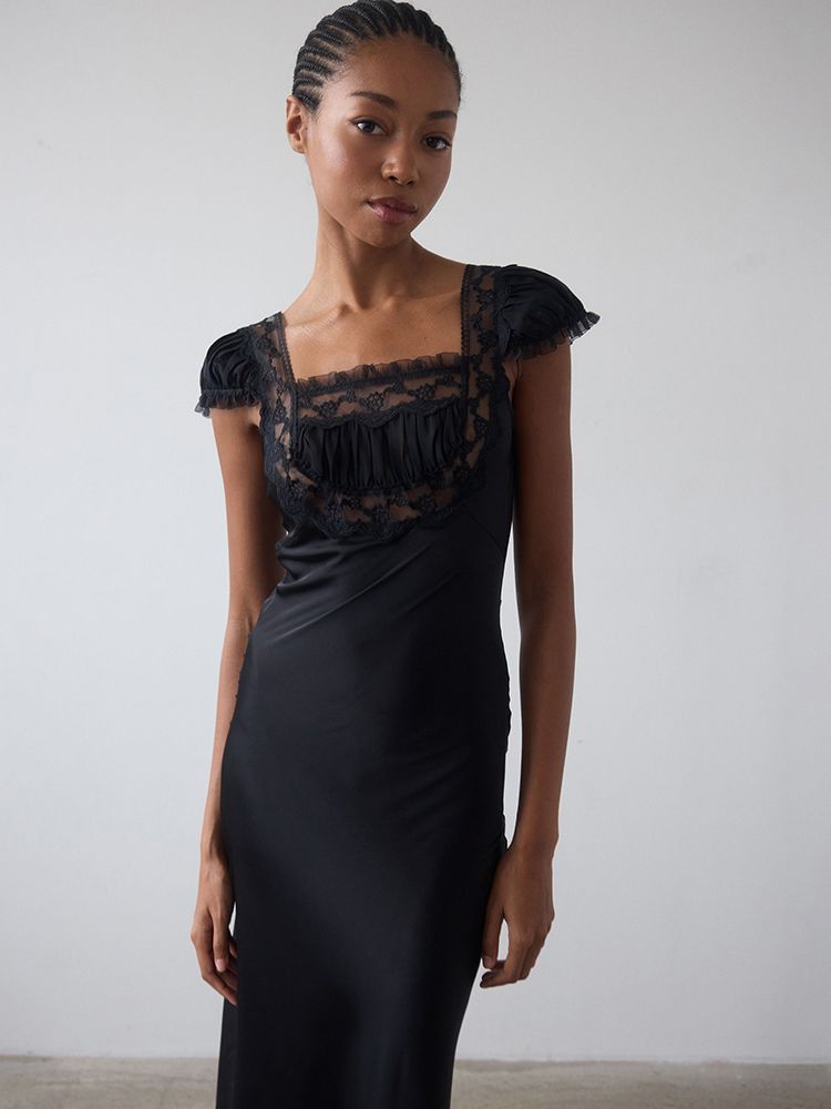 JULISSA MO Patchwork Sexy See Through Lace Women Maxi Dress Blue Square Collar Evening Dress Spring Slim Elegant Party Clubwear_ecoleips.com