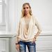 Women's Sequined Long Sleeve Top Large Draped Neck Gathered Faux Two Piece Design Loose Fit Style Spring_ecoleips.com