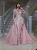 Women's Clothing Elegant Two-Piece Sequin Evening Gown Detachable Design Mermaid Deep V-Neck, Floral Stretch Mesh Fabric (US2-US26W, Dusty Rose)_ecoleips.com